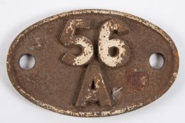 Locomotive shedplate 56A, Wakefield 1956-1967. Cast iron plate in quite good, stripped condition,