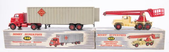 2x Dinky Supertoys. A Commercial Servicing Platform Vehicle (977) in red and cream). A Tractor-