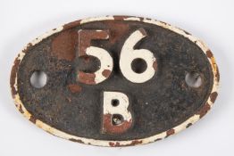 Locomotive shedplate 56B, Ardsley 1956-1965 and Healey Mills 1966-67. Cast iron plate in quite