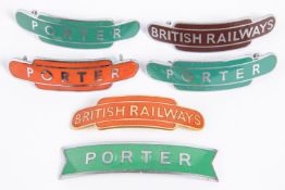 6x British Railways totem and fishtail style cap badges, all by Gaunt. 4x Porter and 2x British