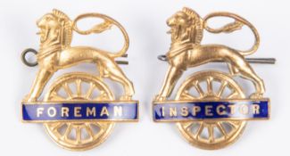 2x British Railways (Eastern Region) cap badges. FOREMAN and INSPECTOR. Brass and dark blue enamel