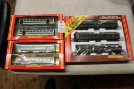 3x Hornby Railways OO gauge BR DMU packs. A 3-car Diesel Multiple Unit in dark green lined livery
