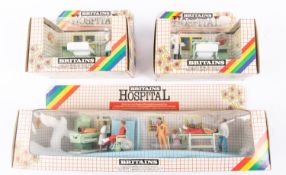 3x Britains Hospital sets. 1980s plastic sets including a scarce Hospital X-Ray Department (7858).