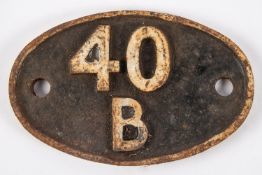 Locomotive shedplate 40B Immingham 1950-1973. Cast iron plate in quite good, believed to be