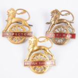 3x British Railways (Midland Region) cap badges. FOREMAN, INSPECTOR and BRITISH RAILWAYS. Brass