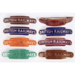8x British Railways totem style cap badges, by Gaunt and Pinches. Examples from BR(W), BR(M), BR(