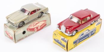 2x Solido cars. A Ferarri 250 GT 2+2 (123) in silver with red interior. Together with a Mercedes
