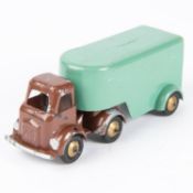 Arbur toys metal Arctic box van, the cab finished in chocolate brown with brass wheel hubs and black