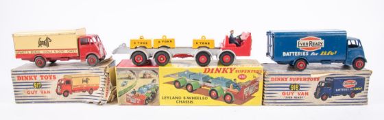 3x Dinky Toys/Supertoys. Guy van, Spratt's (917) in red and beige Spratt's livery. Guy van, Ever