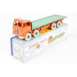 Dinky Toys Foden Flat Truck (902). Orange cab and chassis, mid-green body and wheels. Boxed, minor