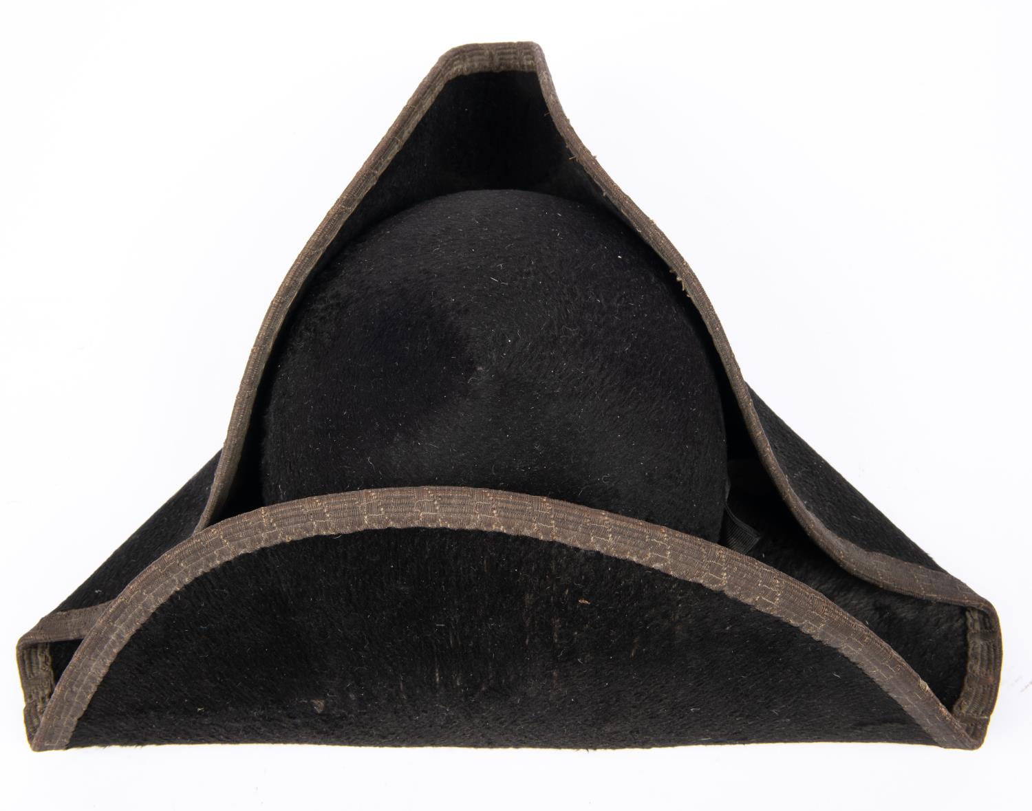 A 19th century tricorn hat, with bullion lace edging to the brim (dull), leather sweat band, and - Image 3 of 4