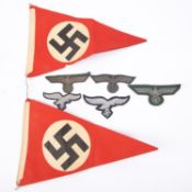 Three Third Reich army embroidered breast eagles, two Luftwaffe breast eagles and two triangular