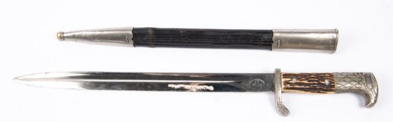 A Third Reich police dress bayonet, plated blade 13" (small rust patches and grinding mark) by