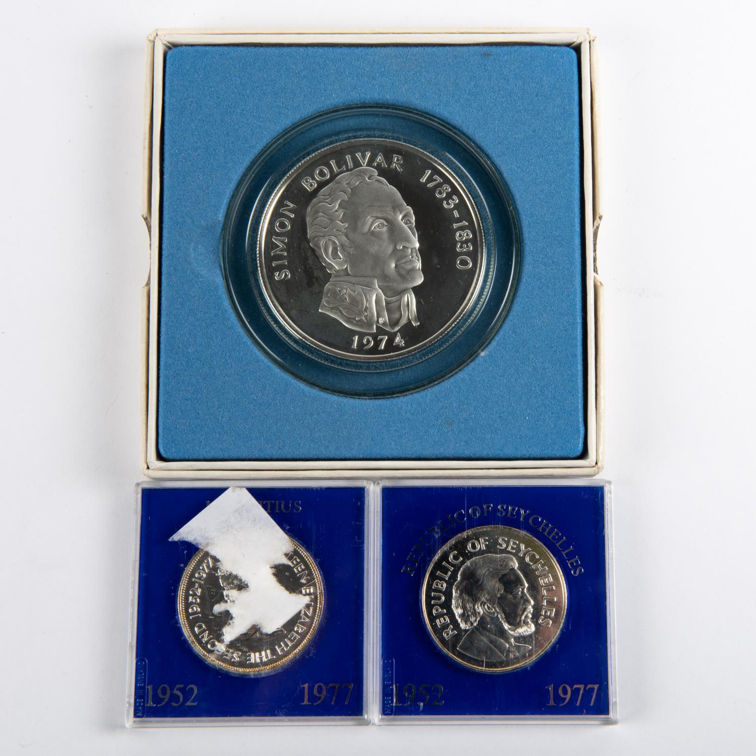 Republic of Panama AR 20 Balboas 1974 Proof coin, Unc in original box. Seychelles AR 25 Rupees for