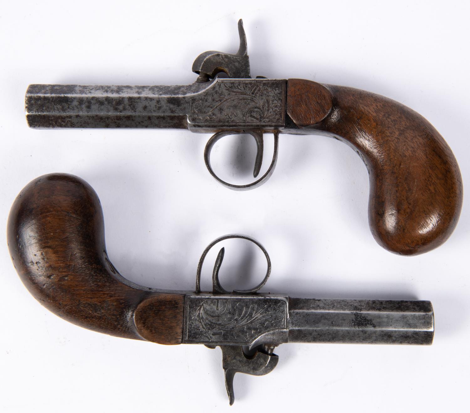 A pair of mid 19th century continental 38 bore percussion boxlock pocket pistols, 7” overall, - Image 4 of 4