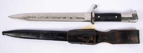 A Third Reich double etched K98 dress bayonet, by E Pack & Sohne, Solingen, etched on one side
