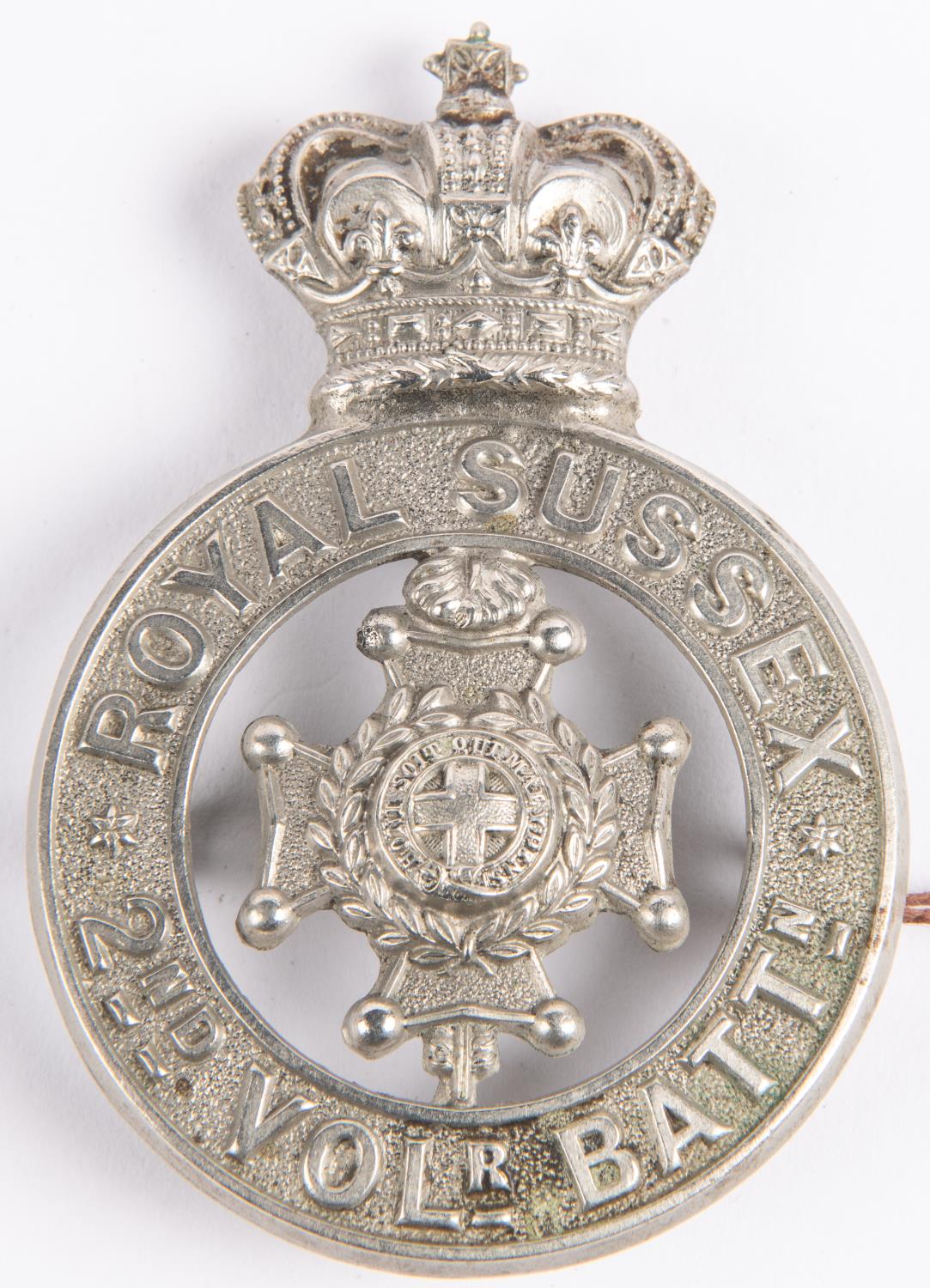 A Victorian white metal glengarry badge of the 2nd Vol Battalion Royal Sussex Regiment. Near VGC (