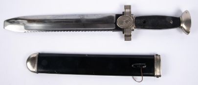 A Third Reich Red Cross man's hewer, the blade stamped "Ges Geschutz", with plated hilt and black