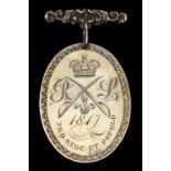 Rutland Legion: oval silver engraved regimental medal 1817, obverse: crown over crossed swords