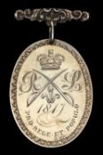 Rutland Legion: oval silver engraved regimental medal 1817, obverse: crown over crossed swords