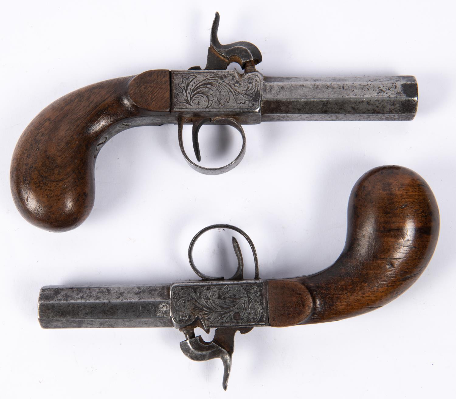 A pair of mid 19th century continental 38 bore percussion boxlock pocket pistols, 7” overall, - Image 3 of 4