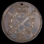 A Georgian silver shooting award, 1808, obverse device of crowned crossed cannon and flintlock