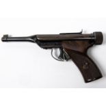 A .177" Hy Score Target air pistol, number 884573, with brown plastic grips. GWO & clean