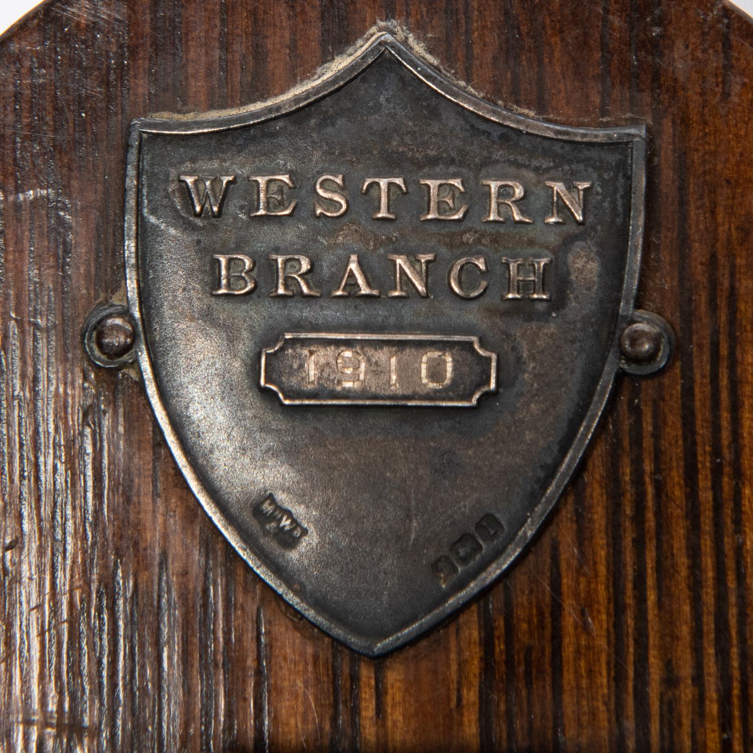 Cape Colony National Rifle Association prize shield, ornate HM silver plaque showing crowned stand - Image 2 of 2