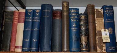 13 older hard back books on Nelson and the Navy, including “Nelson’s Friendships” by Mrs Hilda