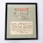 A framed and glazed WWI envelope from a letter captured by the Germans in 1916, complete with