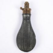 A good embossed copper powder flask "Basketwork Overall" (R422, no rings), with patent top, as new