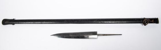 A steel scabbard for a WWII German Army officer's sword with straight 28" blade (paint worn, rust