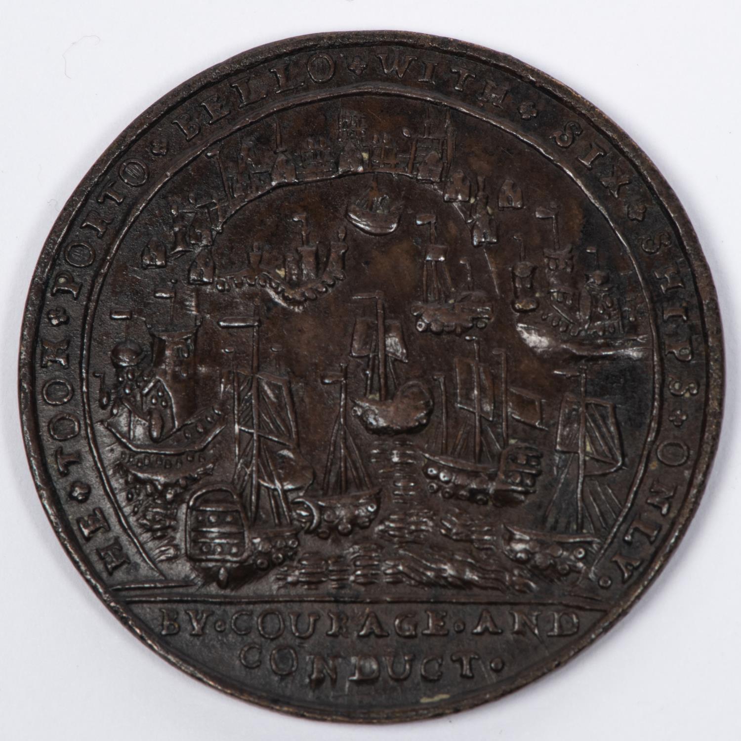 Admiral Vernon/ Porto Bello medallion 1739, obverse: half length portrait of Vernon, slightly to the - Image 2 of 2