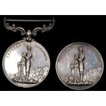 London Rifle Brigade medals (2): obverse rifleman on rocky shore, legend "Defence not Defiance";