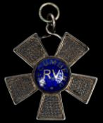 2nd Cumberland Rifle Volunteers prize medal in silver and blue enamel, in the form of a 5 armed