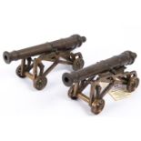 A well made pair of Georgian style model cannon, bronze barrels 7", mounted on garrison style 4