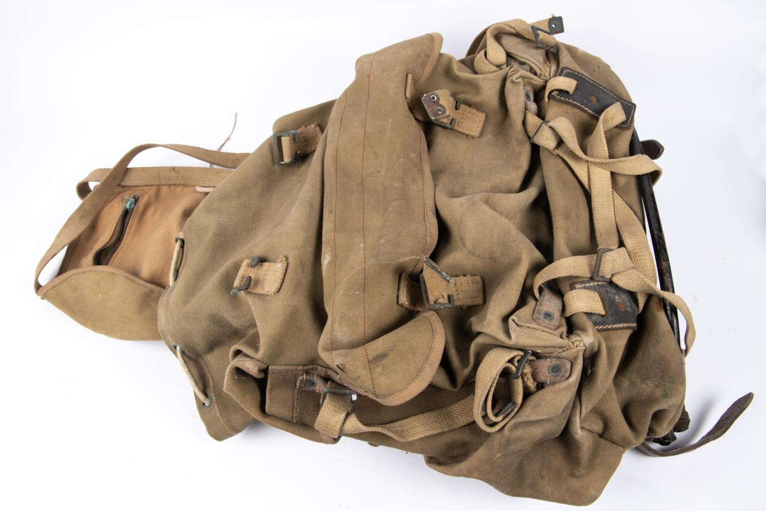 A WWII British Army Bergen rucksack, dated 1941, complete with all webbing straps and in good