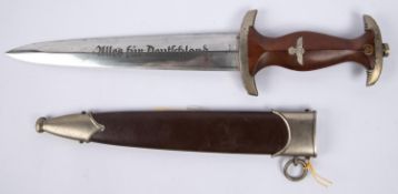 A Third Reich SA dagger, the blade etched with RZM mark and “M 7/8”, with plated mounts, in its