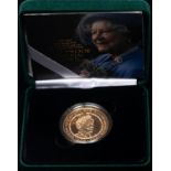 Her Majesty Queen Elizabeth the Queen Mother, Gold proof memorial £5 crown, 1900-2002, Brilliant