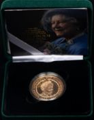 Her Majesty Queen Elizabeth the Queen Mother, Gold proof memorial £5 crown, 1900-2002, Brilliant