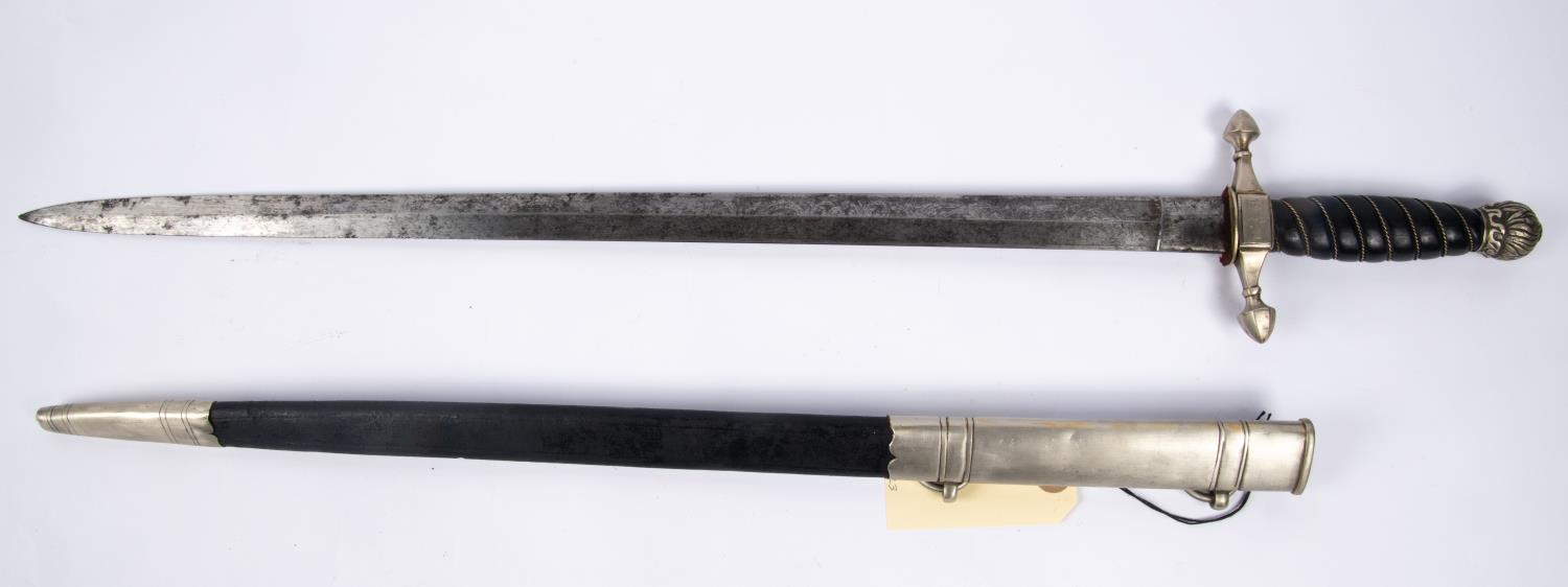 A German Weimar period fire service sidearm, double edged blade 18½" etched with panels of scrolling - Image 3 of 4