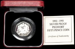 Elizabeth II Silver Piedfort Fifty Pence coin 1992-1993, Brilliant Uncirculated condition, in