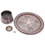 A large 19th Century Cairoware tray set. Of possibly Egypt, Morocco or Syria Mamluk origin.