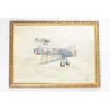 An oil painting of 2 1930s biplanes, 23" x 17½, on board, signed "C. Scott Nov 71", in a gilt