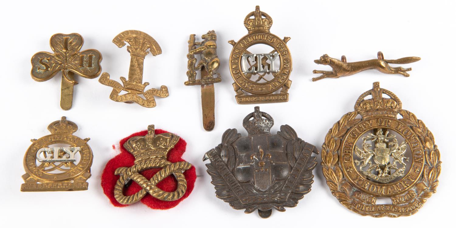 Nine Yeomanry cap badges: Warwickshire by Gaunt, Staffordshire with QVC (brooched), 1915-22