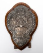 Cape Colony National Rifle Association prize shield, ornate HM silver plaque showing crowned stand