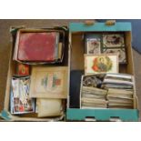 A large quantity of early to mid 20th Century postcards and cigarette cards, etc. Including: 2x