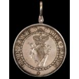 Royal Tyrone Regiment, WM struck medal of Merit by W Mossop. Obverse: crowned Irish harp within