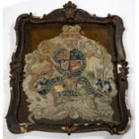 A most unusual early 19th century embroidered coat of arms, Victorian arms incorporating the white