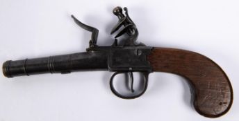 A 55 bore cannon barrelled flintlock boxlock pocket pistol by A Weston of Lewes, c 1795, 8" overall,